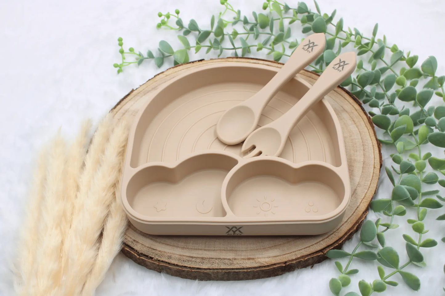 Kinderbesteck aus Silikon in Beige für Kleinkinder