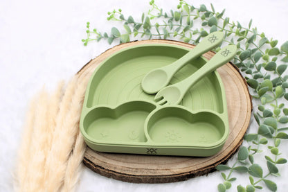 Kinderbesteck aus BPA-freiem Silikon für Kleinkinder in Olive